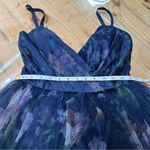 Elaborate Elegance Navy Floral Print Tulle Pleated Midi Dress Blue Photo 2