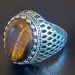 Oval tigers eye stone S925 silver ring size 9 Brown Photo 2