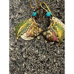 Gold tone fishhook backing and turquoise teardrop fish earrings Green Photo 4