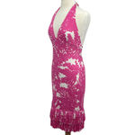 Milly Halter Dress Pink White Strapless Stretchy Knit Womens Size Large Photo 2