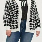 Torrid Plus Black White Houndstooth Shawl Cardigan Ribbed Trim Open Sweater 1X Photo 0
