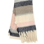 Women’s Fuzzy Fringe Oversized Blanket Scarf Pink Grey Photo 1