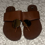 Tory Burch  Patos Disc Brown Leather Sandals with Gold Accent Photo 0