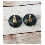 Vintage Clip On Earrings Green Line Design Circle Statement Just Over 1" Photo 2