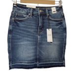 Judy Blue  High Waist Fading Whiskering  Small Denim Raw Edge Medium Wash Skirt Photo 0