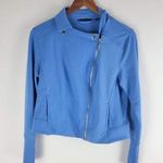 H by Halston  Moto Jacket Zip Up Buttons Blue Long Sleeve Size 12 Photo 0