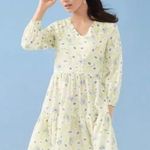 Ann Taylor Tiered Dress Floral Lemon Blue Long Sleeve Mini Flare Size 4 NEW Photo 1