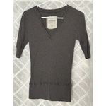 Mossimo Denim Vintage Y2K Mossimo Gray Ribbed Knit 1/2 Sleeve Henley Deep V Neck Top Large Photo 1
