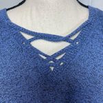 Lane Bryant Criss Cross Neck Blue Ribbed Knit Pullover Sweater Photo 2