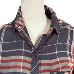 BeachLunchLounge  Collection black and burnt orange plaid long sleeve shirt XS Photo 4