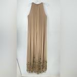 Mac Duggal 9232 High Neck Jewel Hem Embellished Trapeze Nude Gold Gown, Size 14 Photo 3