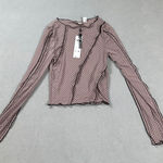 Noisy May  Crop Top Blouse L Womens Purple Flock Polka Dot Mesh Long Sleeve NWT Photo 0