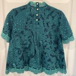 HD in Paris Anthropologie NWT Teal Lace Peacock Blouse Top Short Sleeve Petite Photo 7