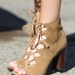 Frye Womens Tan Suede Gabby Ghillie Shooties Sz 7 Peep Toe Lace-Up Festival Boho Photo 0