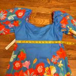 Farm Rio  Women’s XS Linen Blend Printed Mini Dress Blue Red Flower Puff Sleeve Photo 7