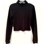Aerie Blizzard Waffle Mockneck T-Shirt Womens Large Black Cropped Preppy Classic Photo 4