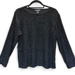 Dialogue Vintage Black Velvet Jacquard Paisley Long Sleeve Blouse size L Photo 0