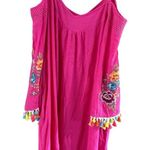 Vibrant Pink Swim Coverup with Embroidery and Cold Photo 8