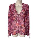 For Love & Lemons Floral Grace Blouse Sheer Chiffon Pink Carnation Size S Photo 3