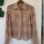 Chelsea Flower Crochet Women’s Silk Like Long Sleeve Button Blouse Boho Pink Tan Size M Photo 0
