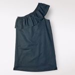 J.Crew  Black Ruffled One Shoulder Linen Cotton‎ Mini Dress Size M Boho Preppy Photo 2