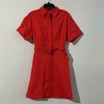 Theory Linen-Blend Eco Crunch Belted Casual Shirt Dress Poppy Red, NWT, Size 4 Photo 5