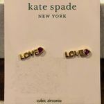 Kate Spade  Gold LOVE and Red Heart Cubic Zirconia Earrings Photo 2