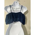 Victoria's Secret ‎ Navy Blue Eyelet Lace Trim Ruffle Crop Top Pajama M Photo 5