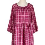 Madewell Plaid Shirred Babydoll Mini Dress 3/4 Sleeve Azalea Plaid Sz M Photo 0