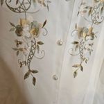 Liz Baker  Size 16 Vintage Blouse Embroidered Floral Pearl Classy White Photo 6