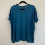 Eileen Fisher Nile Blue Sleek Merino Wool Blend Knit Boxy Sweater Top Size M Photo 3