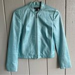 Saks 5/48 Leather Zip Blazer Jacket in Metallic Blue Size 2 Photo 0