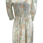 Vintage Lanz Womens White Floral Short Puff Sleeve Midi A Photo 0