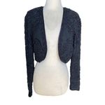 Adrianna Papell Vintage Silk Hand Beaded Cropped Jacket In Black. Photo 1