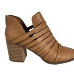 REPORT Trappy Strappy Ankle Bootie Size 8 Almond Tan Bootie Zip Back Block Heel Photo 0