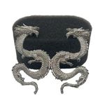 Silver Dragon Earrings Mystical Chinese Fantasy Intricate Detailing 2.25" Photo 0