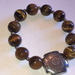 Tigers Eye Beads Boho Silver Tone Tribal Beaded Stretchy Bracelet Photo 2