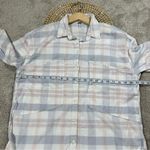 Free People  LoveLand Pastel Plaid Button Down Shirt Frayed Hem Boho White Pink M Photo 10