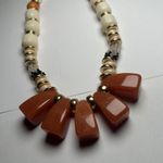Anthropologie  Chunky Statement Necklace Beaded Orange Cream Gold Tone NWT $58 Photo 10