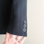 Emanuel Ungaro Vintage Wool Blazer Jacket in Black, Textured Pin Stripes, Sz 2P Black Photo 6