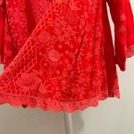 Johnny Was NWOT  Red Eyelet KIMONO Embroidered Floral Open Front Coat Sz S Photo 2