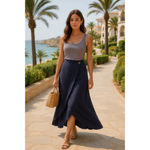 Matilda Jane x Joanna Gaines Wrap Maxi Skirt Navy Cottagecore Spring Summer Sz S Photo 1