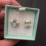 JACK NWOT BELLA  Mint Green Crystal Cubic Zirconia CZ Stone Gold Plated Earrings Post Square Cube shape Photo 2