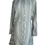 ZARA  Zoe Shirt Dress Sage Green‎ Striped Cotton Linen Blend Tie Front Button XS Photo 0