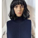 Karen Millen Mock Neck Wool Blend Sweater navy gray sleeves small Photo 2