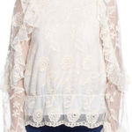 Catherine Malandrino  Ivory Foral Mesh Ruffle Blouse Long Sleeve Peasant Sz XL Photo 0