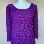 Notations  Women’s Purple Long Sleeve Ruffle Sequin Top – Size Small Photo 0