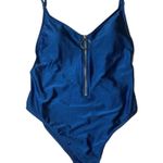No Boundaries NEW  Blue Rib Zip Front One Piece Cheeky High Leg Swimsuit L 11/13 Photo 4