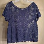 EXPRESS  Women’s Pullover Navy Blue Mesh lace short sleeve Babydoll Shirt|Size:S Photo 1