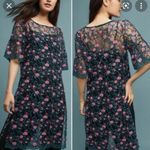 Anthropologie Moulinette Soeurs Green Pink Floral Embroidered Sheer Dress Photo 1